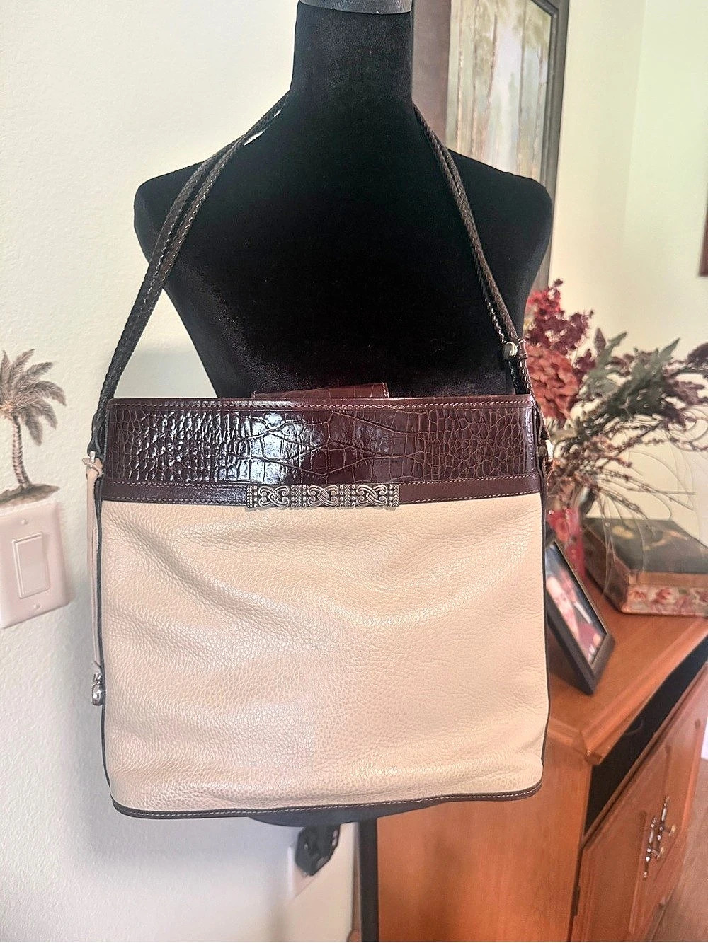 Brighton Purse Tote in Brown Croc & Beige Leather